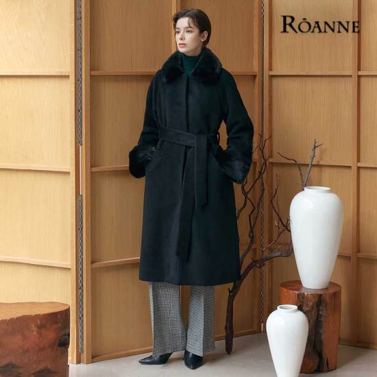 [정가 499,000원][로안] 클래식 밍크콤비 알파카 롱코트