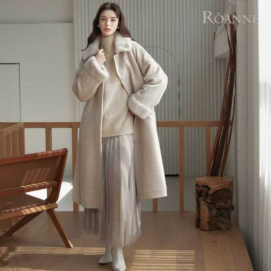 [정가 499,000원][로안] 클래식 밍크콤비 알파카 롱코트