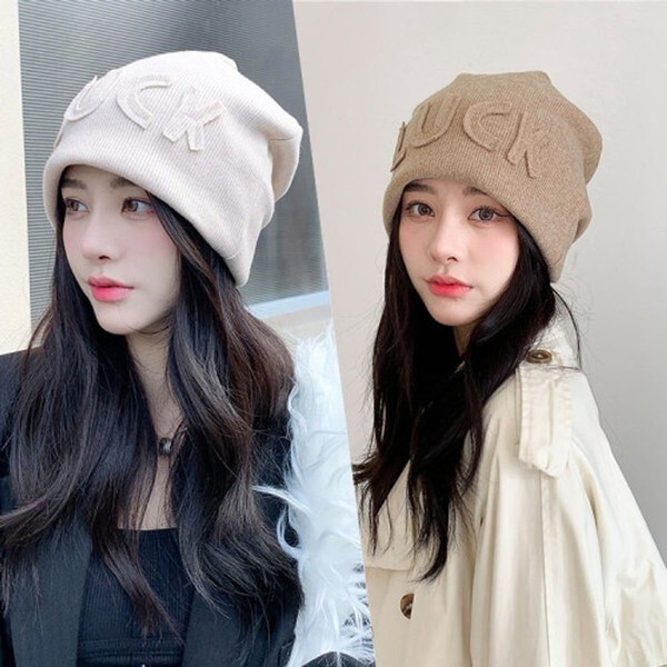 세븐제이스(7Js) 옷자락 [하프클럽/옷자락]여성 행운의 글자 LUCK 레트로 니트 비니 모자