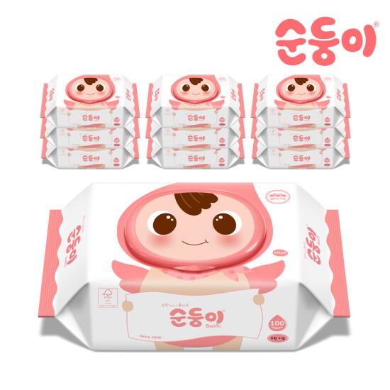 [순둥이][순둥이]베이직 무향엠보싱 물티슈 캡형 100매 10팩/nBpC-01
