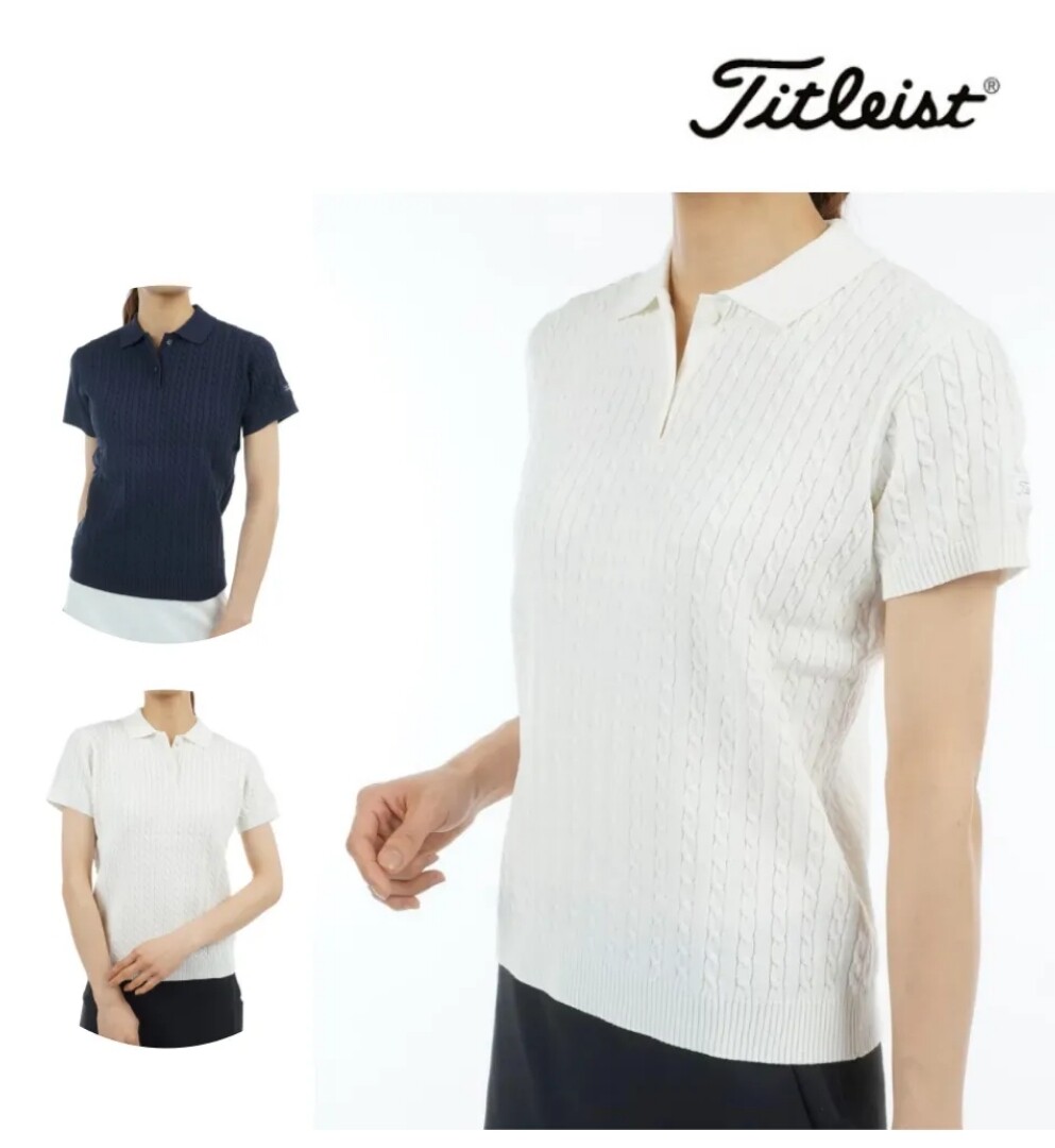 타이틀리스트(골프) 타이틀리스트 여성 케이블 니트 반팔 셔츠 2025년 여성골프웨어 TMPWK532J
