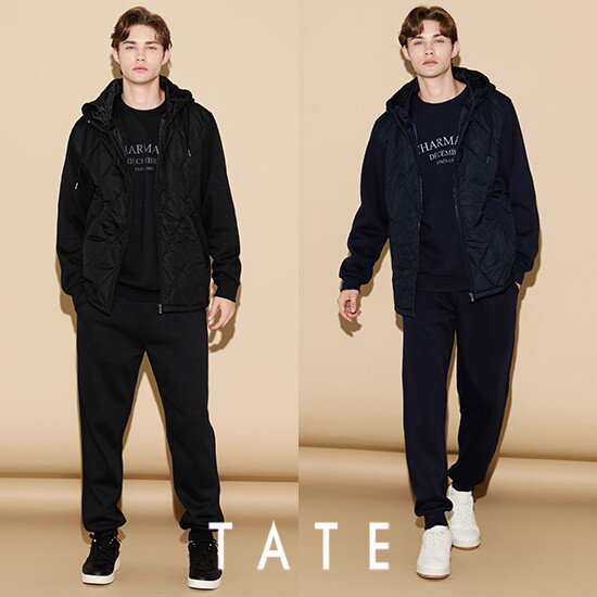 [테이트]○TATE 남성 퀼팅 배색 트랙수트 3종 (후드집업+스웻셔츠+팬츠)
