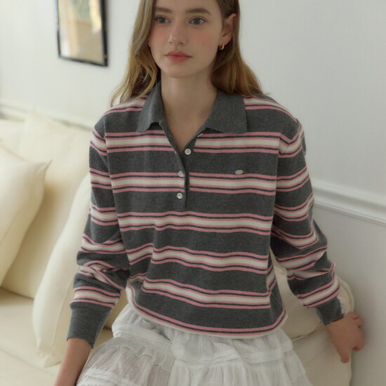 [아워호프]Multi Stripe Collar Knit - 3colors (H25FA-KN04)