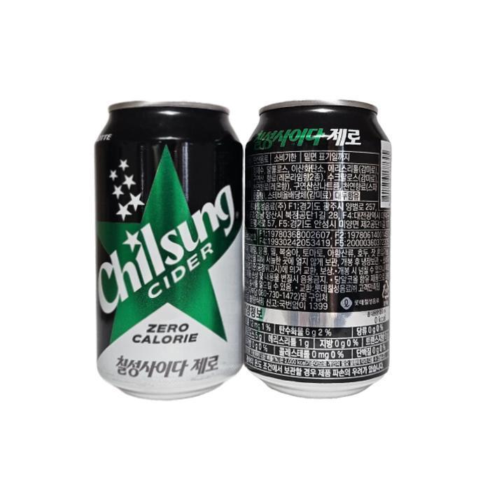 셀러허브 식품 롯데칠성음료 칠성사이다 제로 바코드 O 일반 편의점 판매용 355ml x 48개 /s