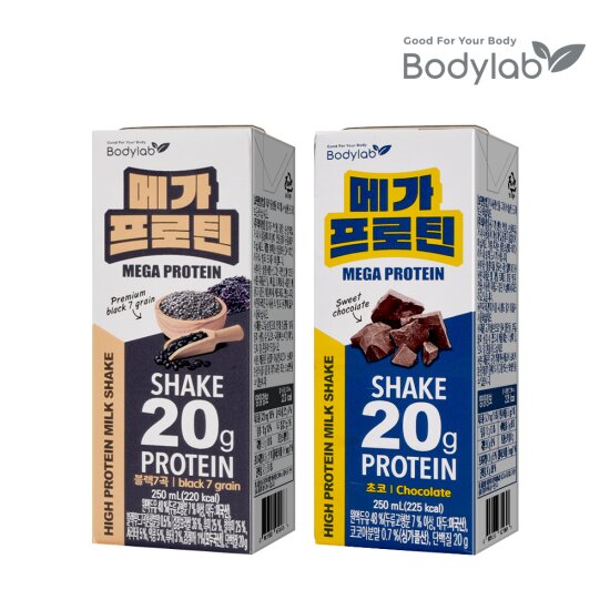 바디랩 고단백쉐이크 메가프로틴 250ml x 12팩 블랙7곡 2박스+초코2박스 / 총 4박스