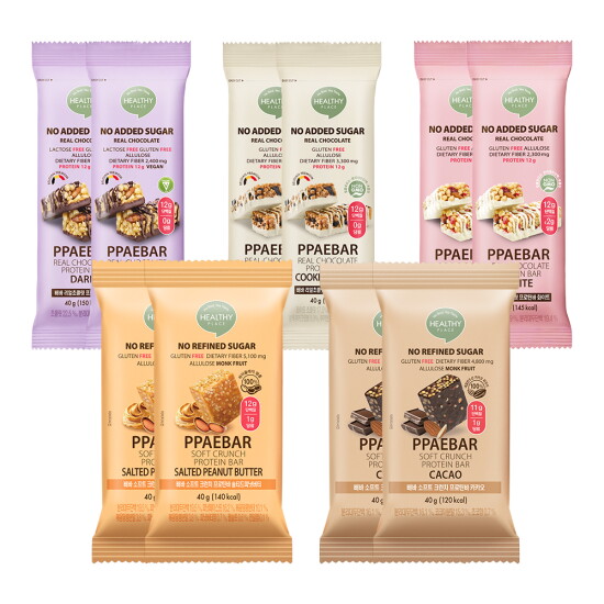 [헬시플레이스][정가 31,500원] 빼바 프로틴바 체험팩 (리얼초콜릿 3종, 소프트 2종 각 2EA = 총 10개)