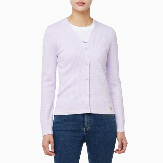 CKJ 여성 우븐라벨 케이블 가디건 47F322G