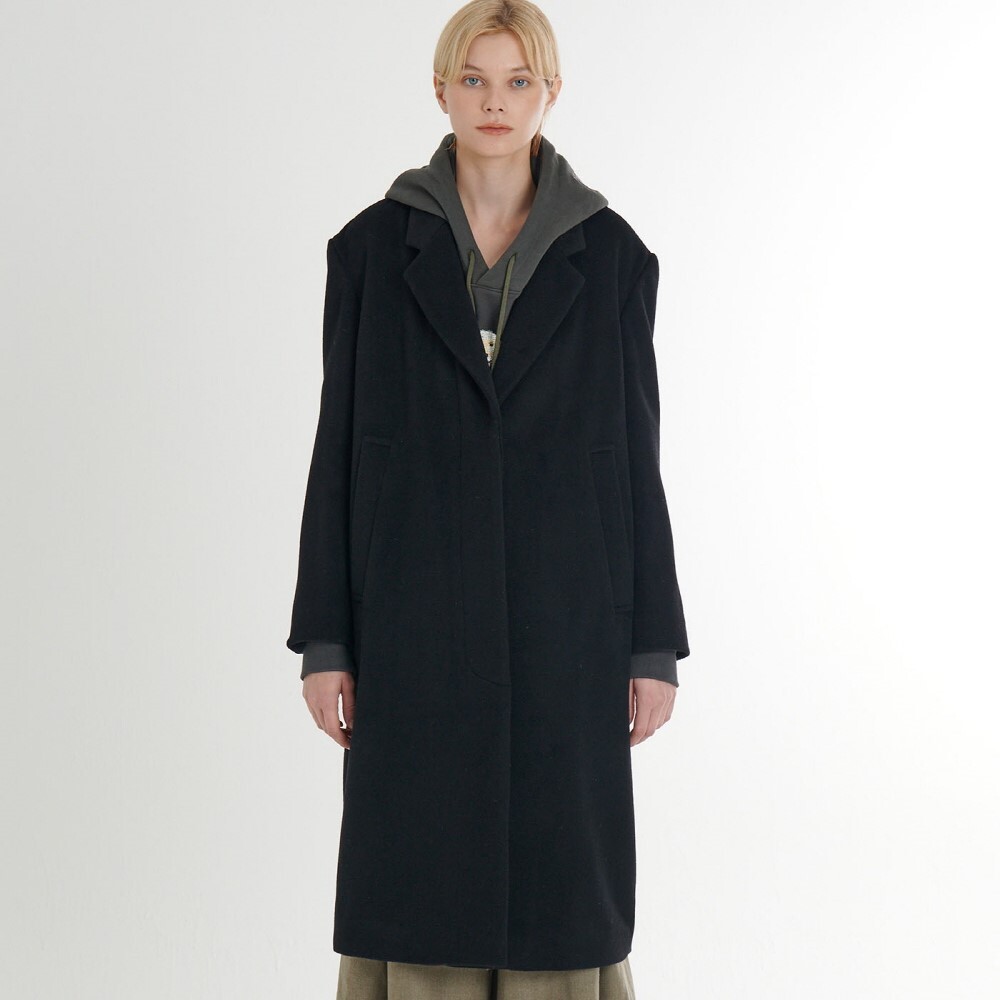 프릭스 바이 김태훈 [프릭스] Cashmere Loose Fit H-Line Minimal Hidden Button Coat_Black