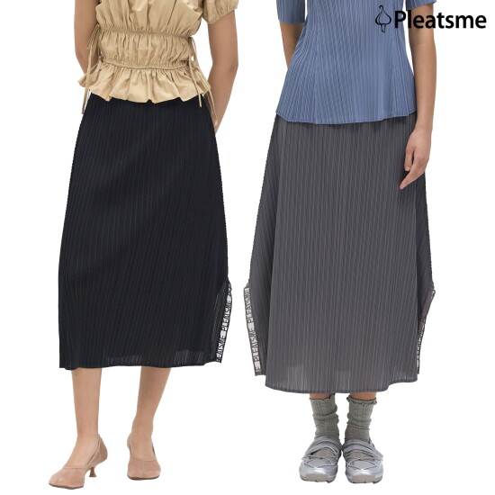 [플리츠미]26SS 오간자 로고 슬릿 플리츠 스커트 