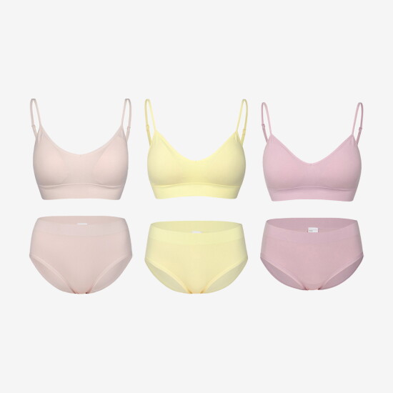 [세컨스킨]최초가 86,400원 [SET] 심리스 하트핏 캐미 브라팬티 6종+브라패드