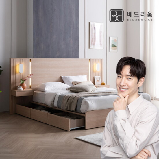 [금성침대 X 베드리움][롯데 단독][베드리움]  앰비언트 LED 호텔침대 Q/K 겸용 매트제외