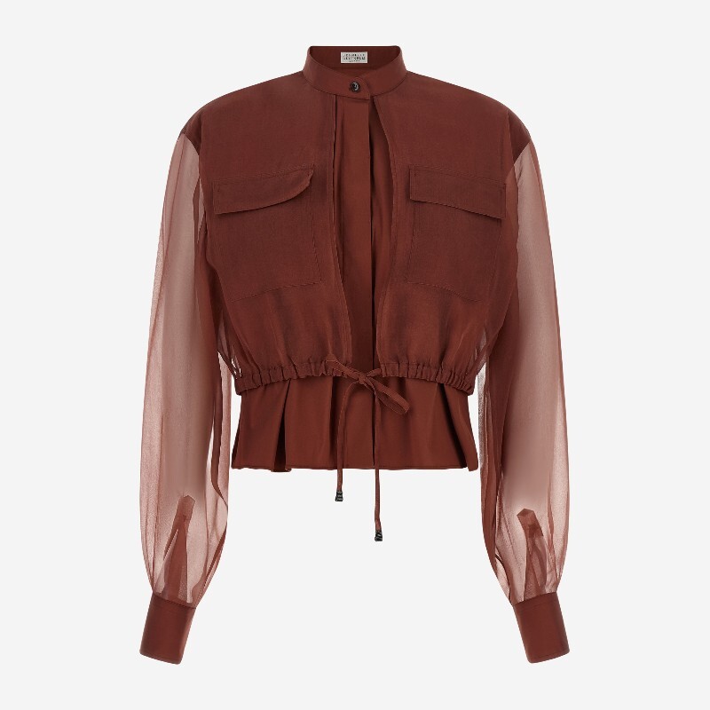 BRUNELLO CUCINELLI 브루넬로쿠치넬리 브루넬로쿠치넬리 시어 볼류미너스 슬리브 드로스트링 블라우스 M0091NC416 C9093