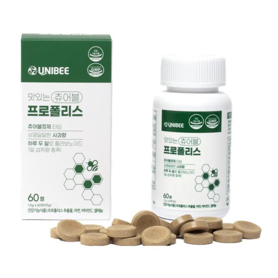 [기타][유니크바이오텍]맛있는 츄어블 프로폴리스 1.5g*60정(해피허브메타)