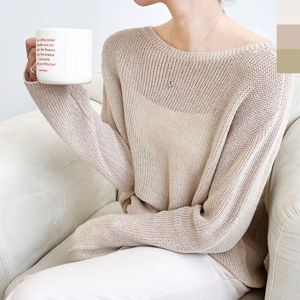석진케이 여름니트 여성 보트넥 홀가먼트 니트 1P 여름 레이어드 긴팔 여자니트티셔츠