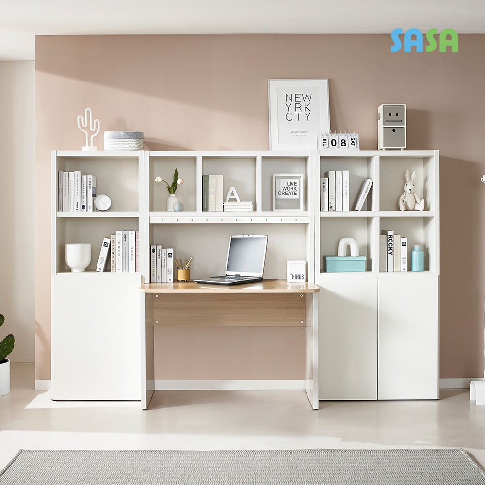 사사가구OEM 사사가구 데코라인(매장상품) 우유니 전면 책상 도어책장 세트(책상+도어형책장2EA)