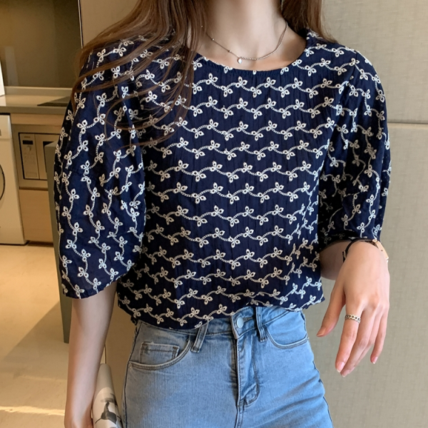 모노위크 모노위크 [모노위크][신상기념특가] 니키 여름펀칭 퍼프소매 라운드넥 반팔블라우스