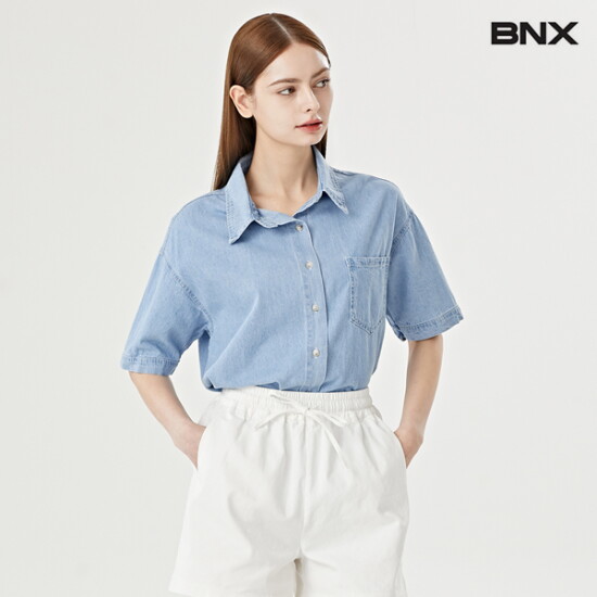 [BNX]카라넥 버튼업 베이직 코튼 데님 셔츠 (BW2BL003L0)