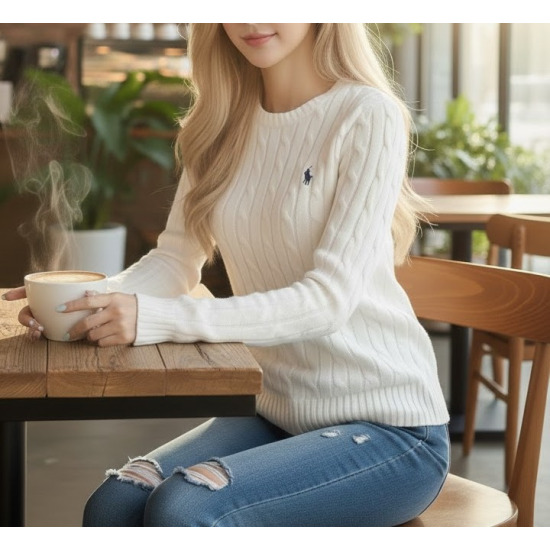 [폴로랄프로렌]폴로랄프로렌 여성 크루넥 코튼 케이블 꽈배기 니트