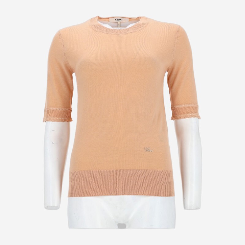 CHLOÉ 끌로에 끌로에 로고 자수 울 반팔 스웨터 26AMP40540 6H1