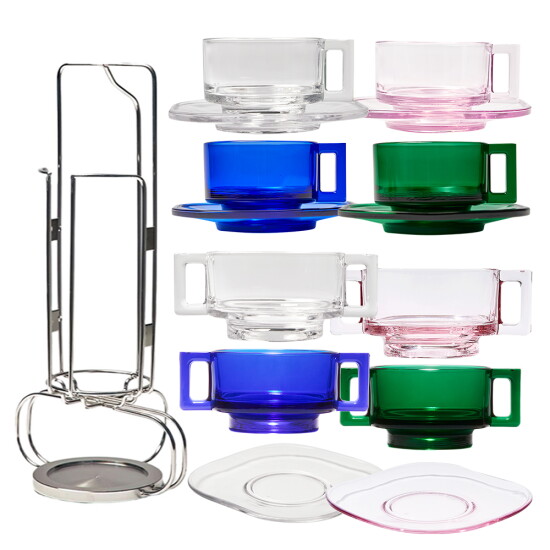 [아르노글래스 ][최초가 818,000원]【유난희 매니아 풀패키지】 컵앤소서 4인 + 전용 4구 디스펜서 + 멀티볼 4개 + 플레이트 2개(클리어/체리블라썸)