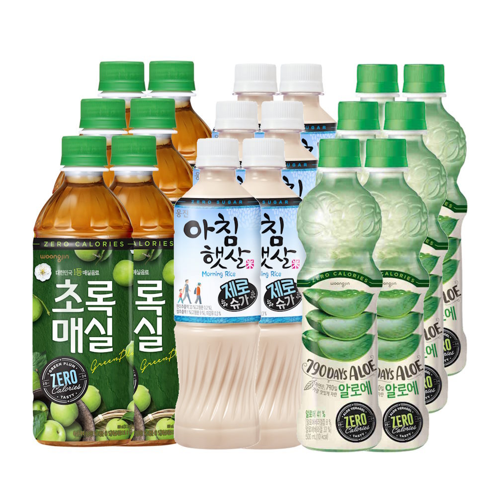 웅진식품 웅진식품 제로3종 혼합 500ml x 18페트(초록매실 제로+아침햇살 제로슈가+자연은알로에 제로)