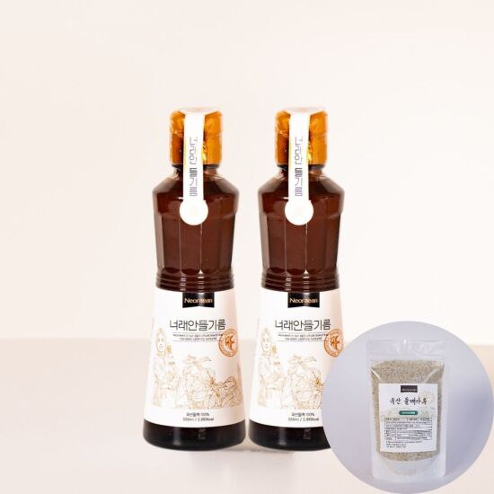 [알뜰총각][알뜰총각] 너래안 100% 국내산 들기름 320ml 2개+들깨가루 100g(지퍼백 파우치)