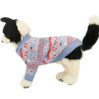 子犬スカイブルー長袖 ニット セーター 服 衣料品 コーディ