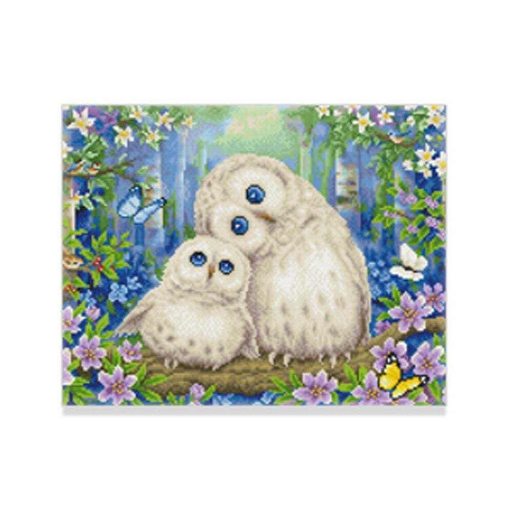 지오벤처스 DIY 보석십자수 동물 백야의부엉이가족 40X50