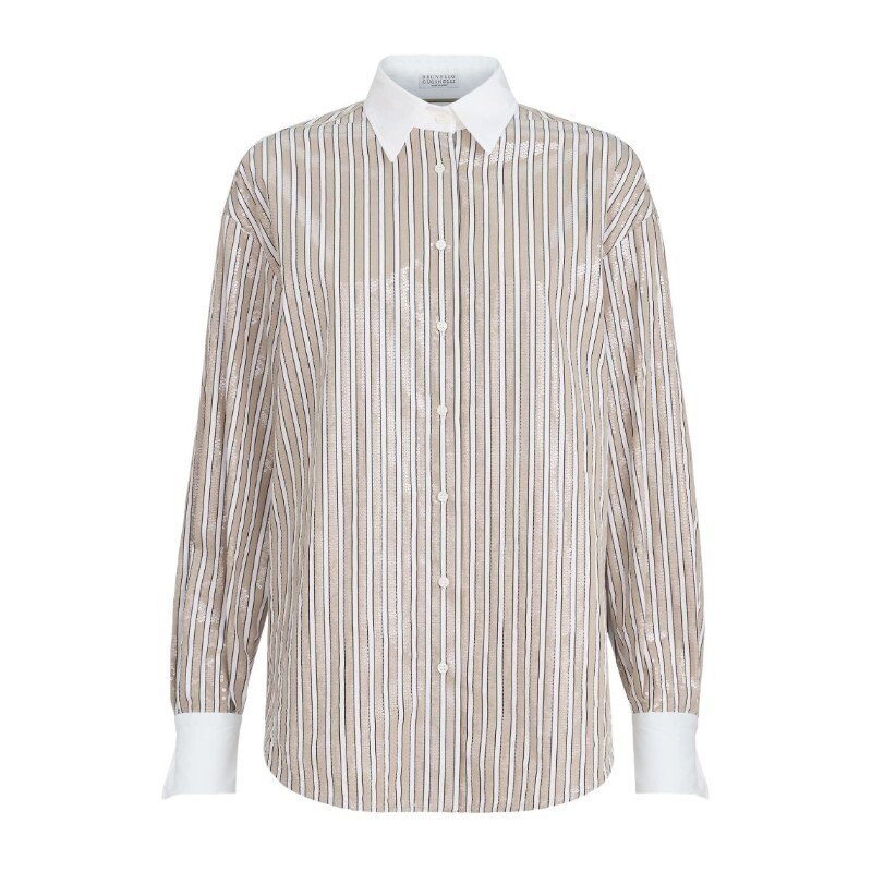 BRUNELLO CUCINELLI 브루넬로쿠치넬리 브루넬로쿠치넬리 콘트라스트 칼라 버티컬 스트라이프 셔츠 MH749MX306 C002