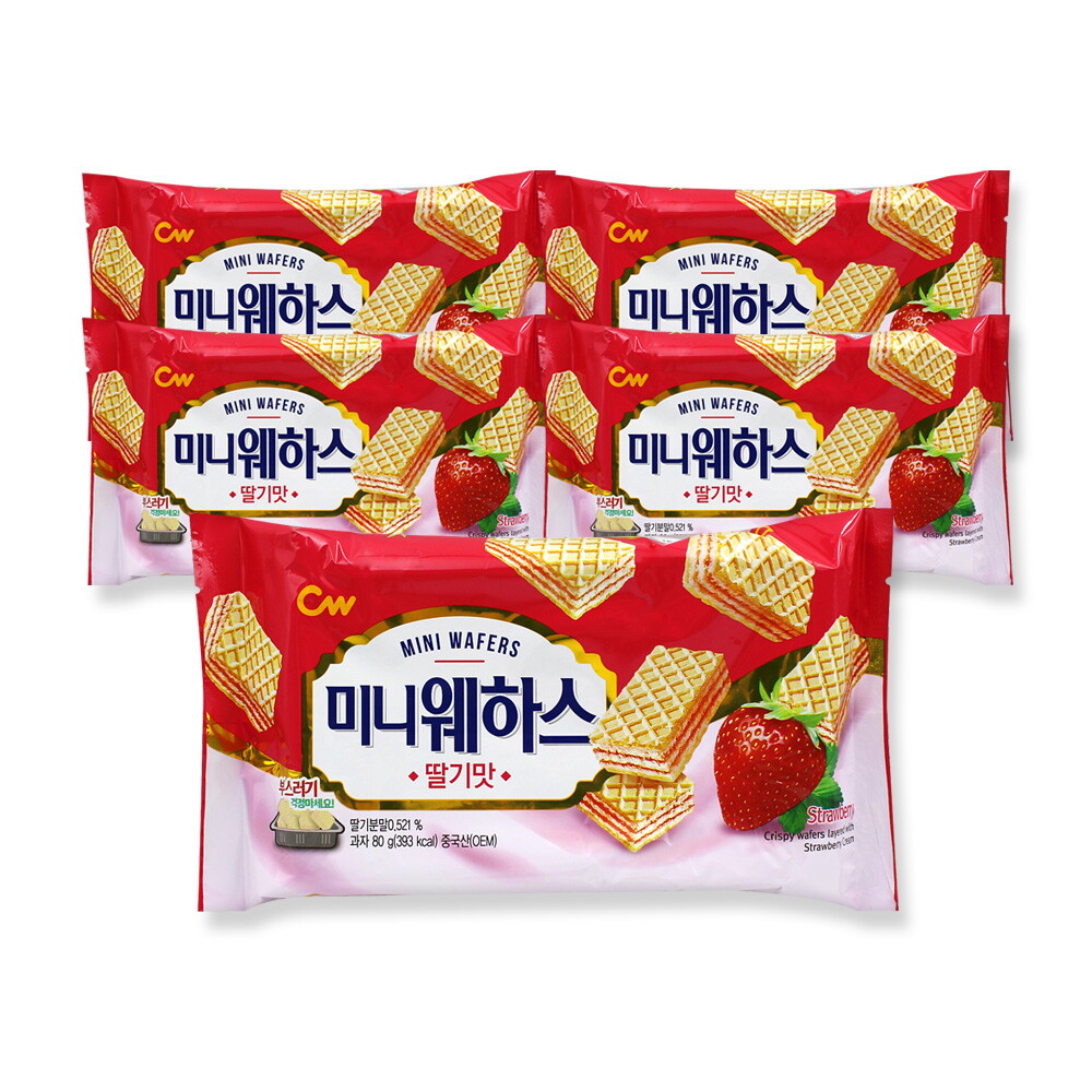 청우식품 CW 청우 미니웨하스 80g 딸기 x 5개 / 간식