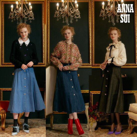 [안나수이]안나수이ANNA SUI 플라잇 오브 쥬얼 버튼 데님 스커트 1종