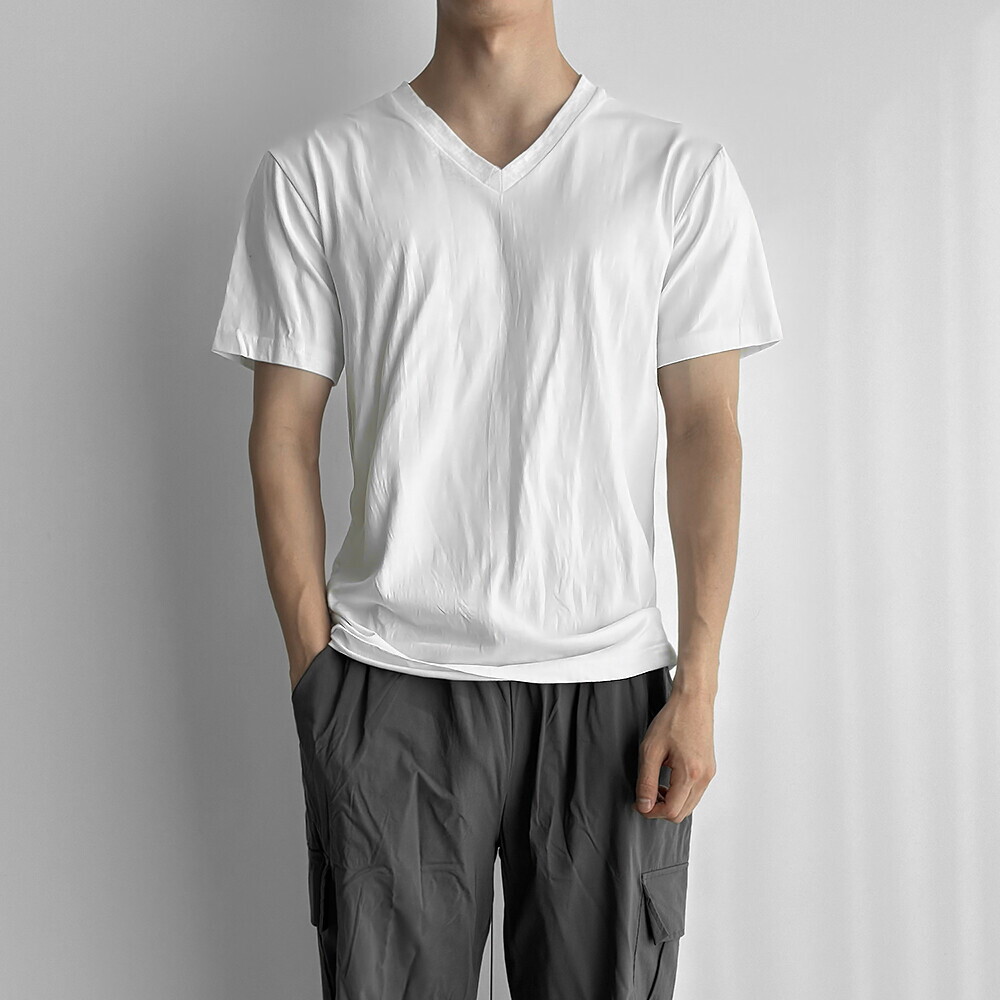 뉴메이드 뉴메이드 / 페스타 브이넥 무지 반팔티셔츠 / 빅사이즈 2XL