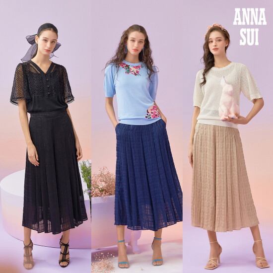 [안나수이]안나수이ANNA SUI 메탈 체크 쉬폰 와이드 팬츠 1종