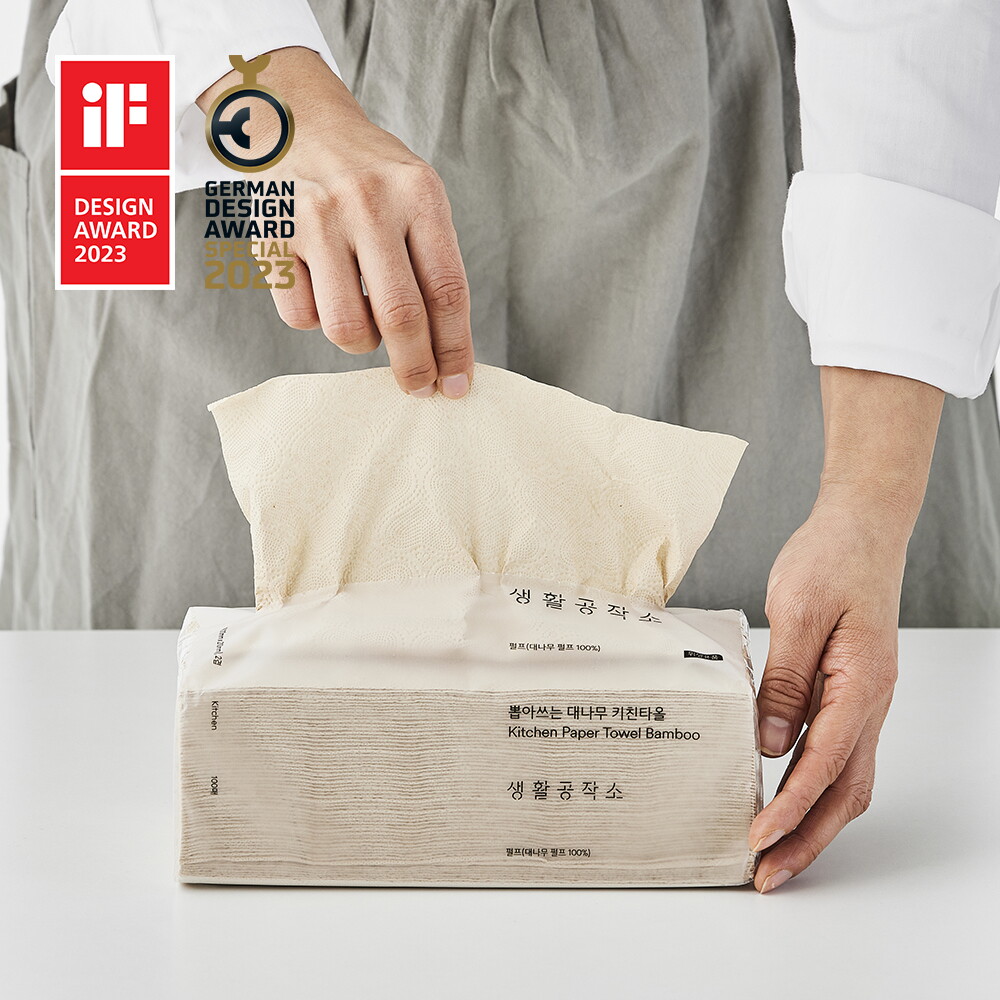생활공작소 [생활공작소] 뽑아쓰는 대나무 키친타올 100매 x 3팩 2개(총 6팩)