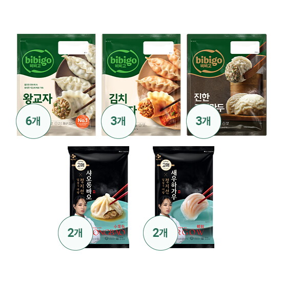 [비비고][고메만두] 왕교자 6봉+김치왕교자 3봉+진한고기만두 3봉+샤오롱바오 2봉+새우하가우 2봉 총16봉