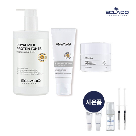 [에끌라두](정상가: 229,000원)[프로틴 베스트3종] 프로틴 대용량토너500ml+프로틴 페이셜 필오프팩70g+프로틴 밤크림 80g 사은품 거품기&선크림10g2종&앰플샷증정