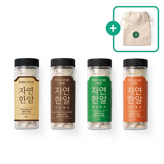 (주)트루나스 자연한알 자연한알 고체육수 코인육수 4종세트 +더스트백