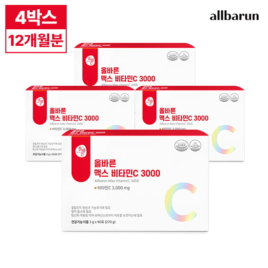 [올바른]★방송에서만 초특가★[12개월분]올바른 맥스 비타민C 3000 (3g x 90포 x 4박스)
