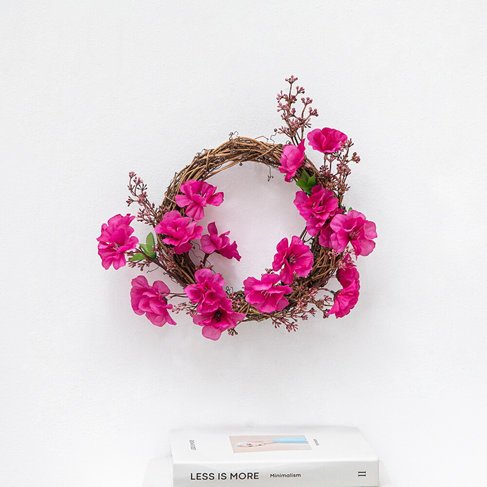 플라워트리 진달래 조화 리스 봄소식 28cm 인테리어 꽃 벽걸이 현관 문 꾸미기 행사 소품