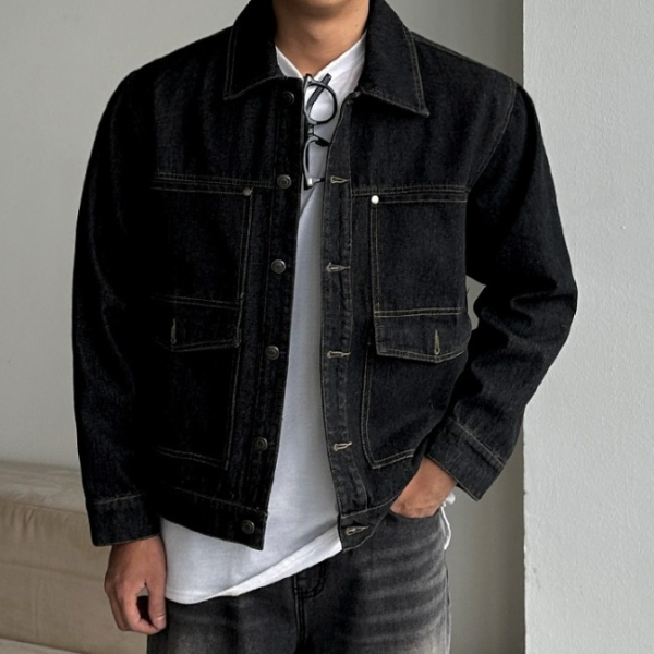 기타 (패플) [피팅남]남자 채프 오버핏 입체포켓 워싱 데님 청 자켓