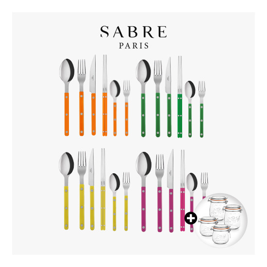 [사브르][최유라픽 4인조]사브르 비스트로 커트러리 4인조(가든그린/라즈베리/만다린/옐로우)+[특별구성]프랑스 유리자 4종
