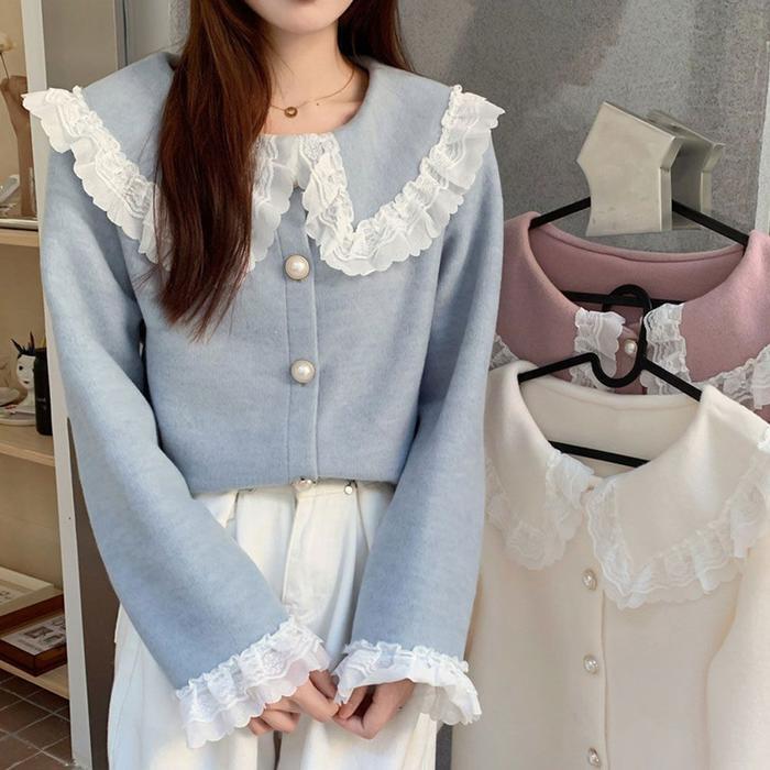 상세페이지 참조 기타 [주식회사 브이와이][JHL70641_51IB]레이스 진주버튼 블라우스 페미닌 둥근카라 (29883774A)