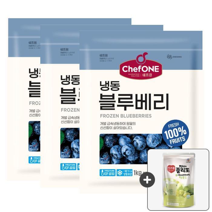 셀러허브 식품 [쉐프원] 냉동 블루베리 3kg+플리또주스 청포도증정 130ml