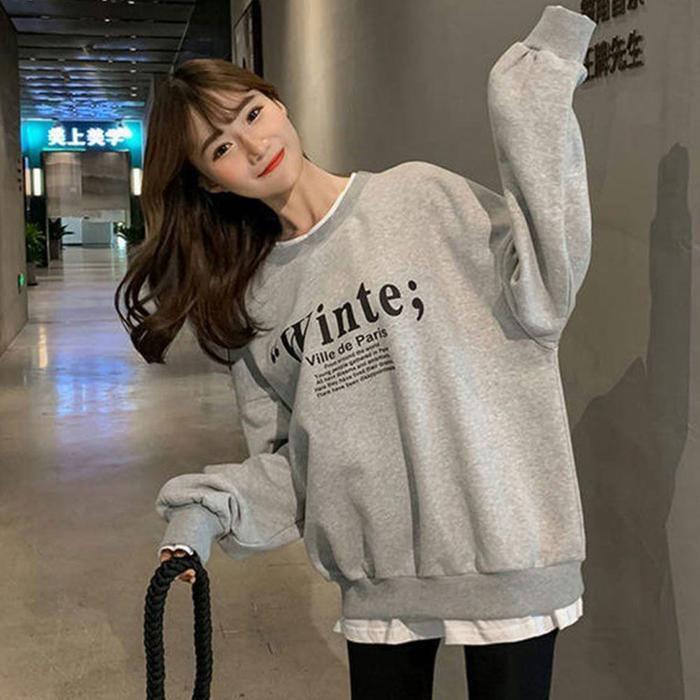 오노마 [오노마] ONM Winte 레이어드 여성 여자 그레이 기모 맨투맨