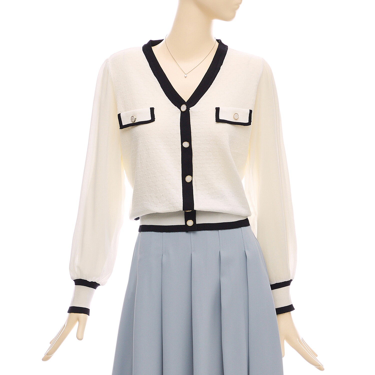 포커스 라인배색쉬폰소매니트 BF2F1KT2051