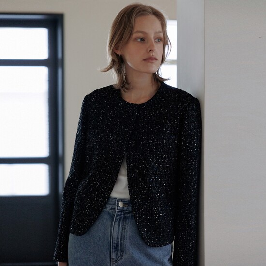 [블랭크공삼][블랭크03] spangle tweed jacket [Italian fabric] (black)