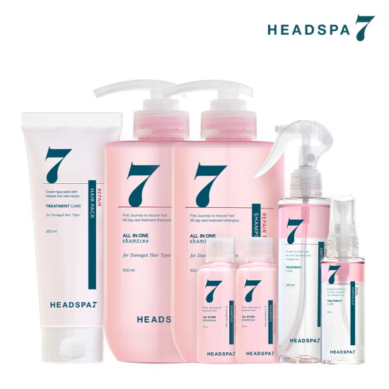 [파란눈 헤드스파7][리페어풀패키지] 리페어 풀패키지(트리트먼트 샴푸 500ml*2개 , 70ml*2개 + 노워시 앰플 미스트 210ml, 50ml + 헤어팩 200ml, 70ml)