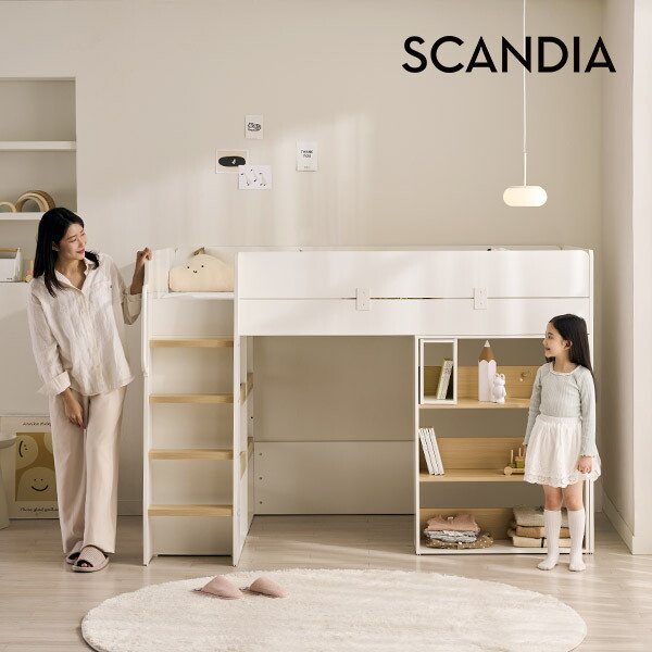 스칸디아 [스칸디아]키즈홈 어린이 이층 벙커 책장 침대(100T 매트리스)+3단책장