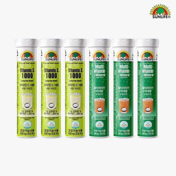 주식회사 드림리더 하프클럽(식품) [하프클럽/닥터엘리자베스]썬라이프 발포비타민 비타민C 1000 레몬 라임 맛 20정 3병   멀티비타민 미네랄 오렌지 맛 20정 3병