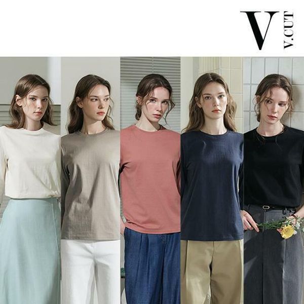 브이컷 [하프클럽/브이컷]브이컷 26SS 면100 튜블러 7부소매 티셔츠 5종